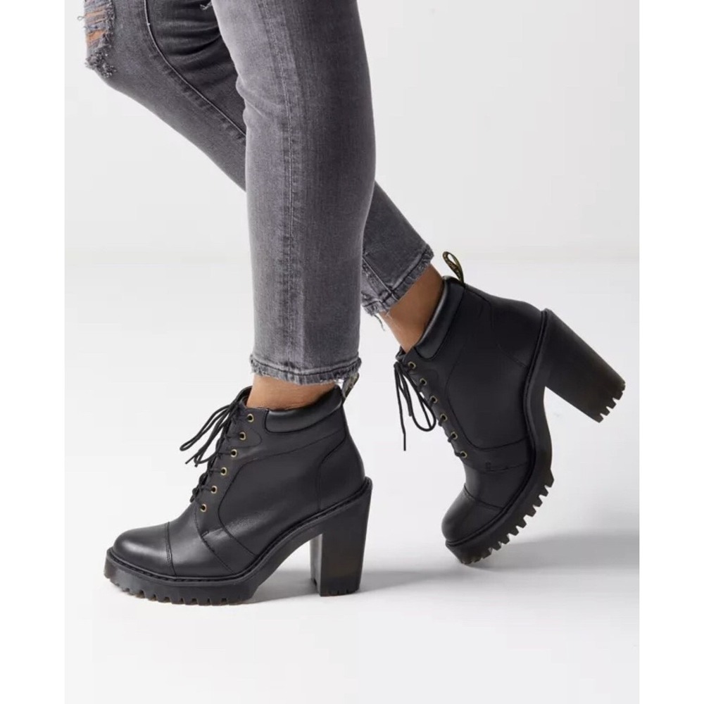 Dr Martens Averil Boots Black Leather Lace Up Heeled Ankle Boot Platform Size 8